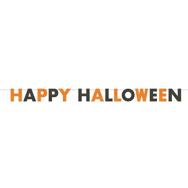 Unique Happy Halloween Glitter Banner Décor, Black/Orange, 9-ft Front_Flat