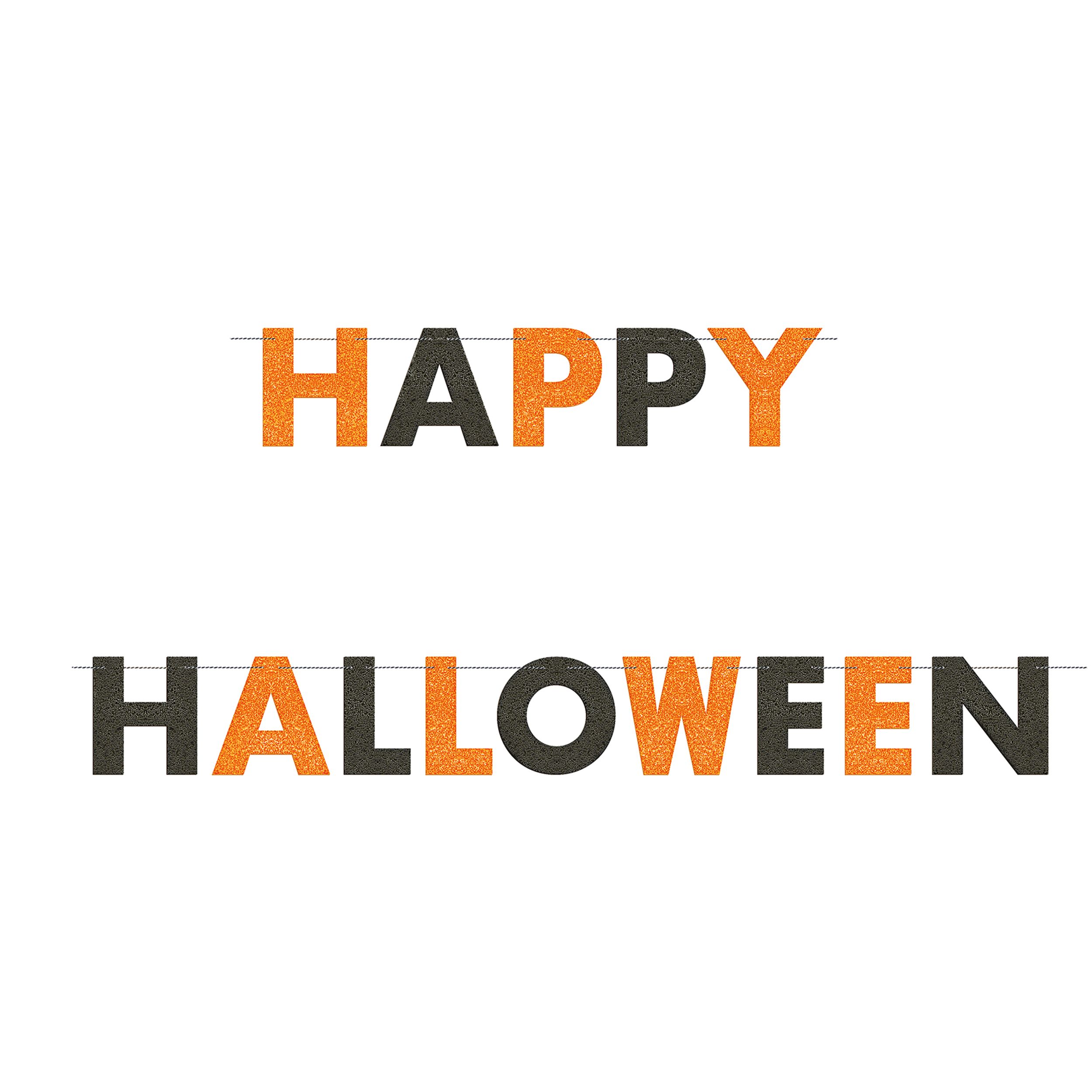 Unique Happy Halloween Glitter Banner Décor, Black/Orange, 9-ft Front_Flat