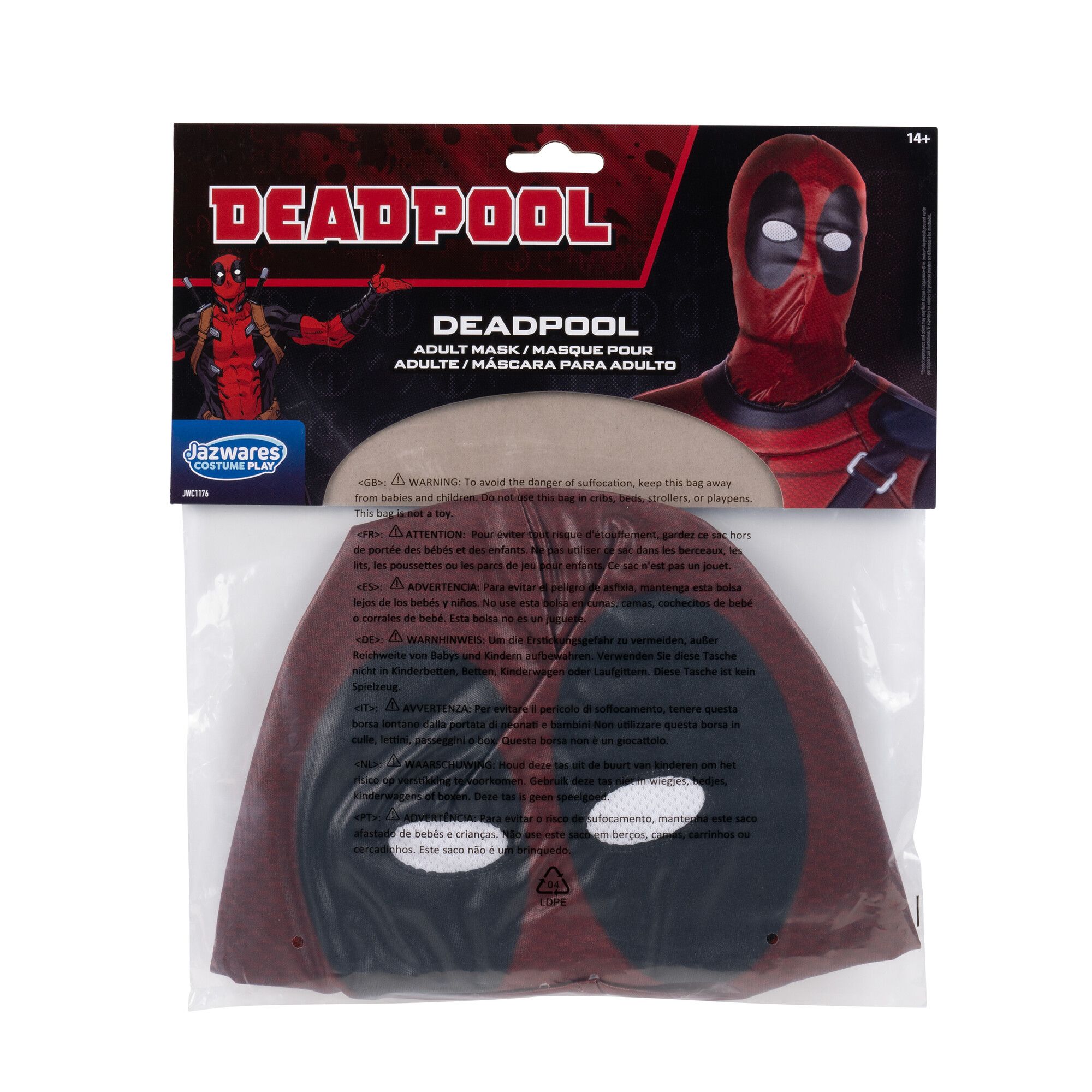 Marvel Deadpool Fabric Mask Wearable Costume Accessory, Unisex, Adult Standard Front_Flat