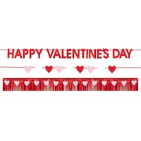 "Happy Valentine's Day" Hanging Garland Banner Decoration, Glitter Red/Pink, Hearts, 12-in, 3-pk, for Valentine's Day