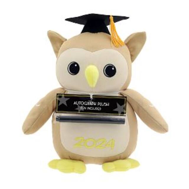 Grad 2024 Autograph Owl Plush Toy, 15-in, English Front_Flat