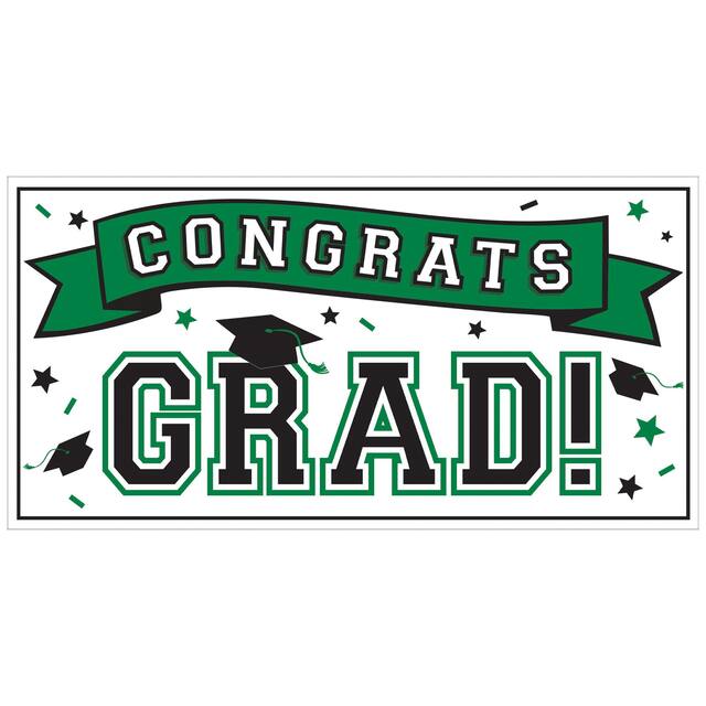 Congrats Grad Large Horizontal Banner, Green,  65 x 33.5-in Front_Flat