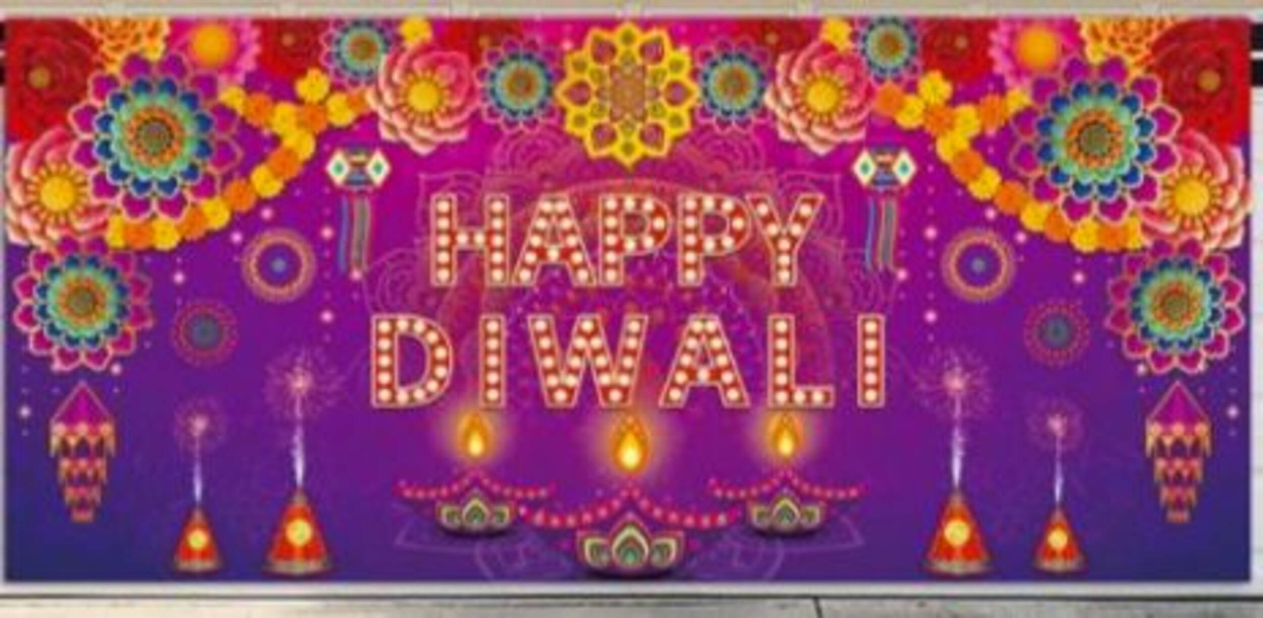 Happy Diwali' Decorative Hanging Garage Door Banner Decoration, Multi-Coloured, 40 x 60-in, for Diwali Front_Flat