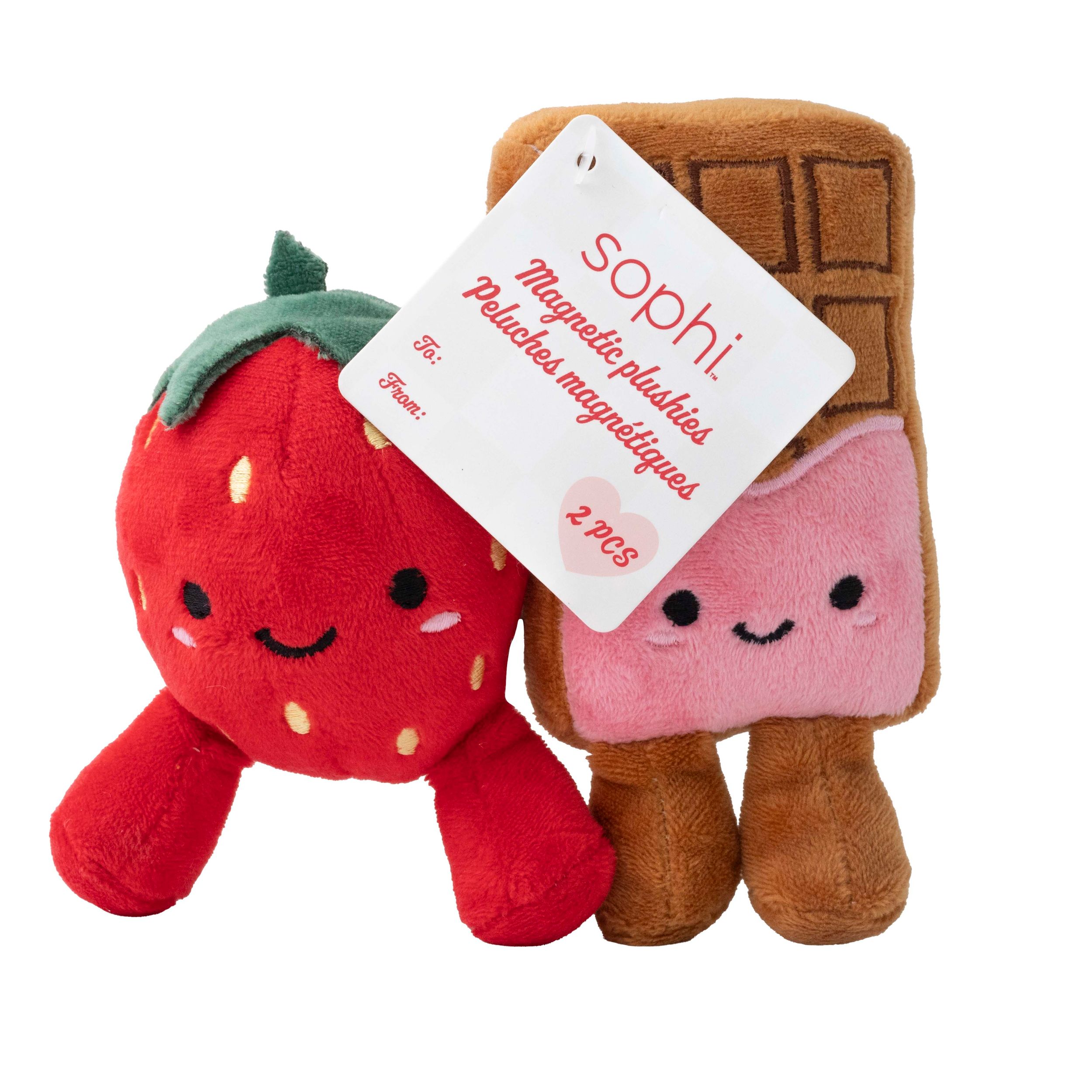 Barres en peluche magnétiques fraise et chocolat pour la Saint-Valentin, paq. 2 Front_Flat