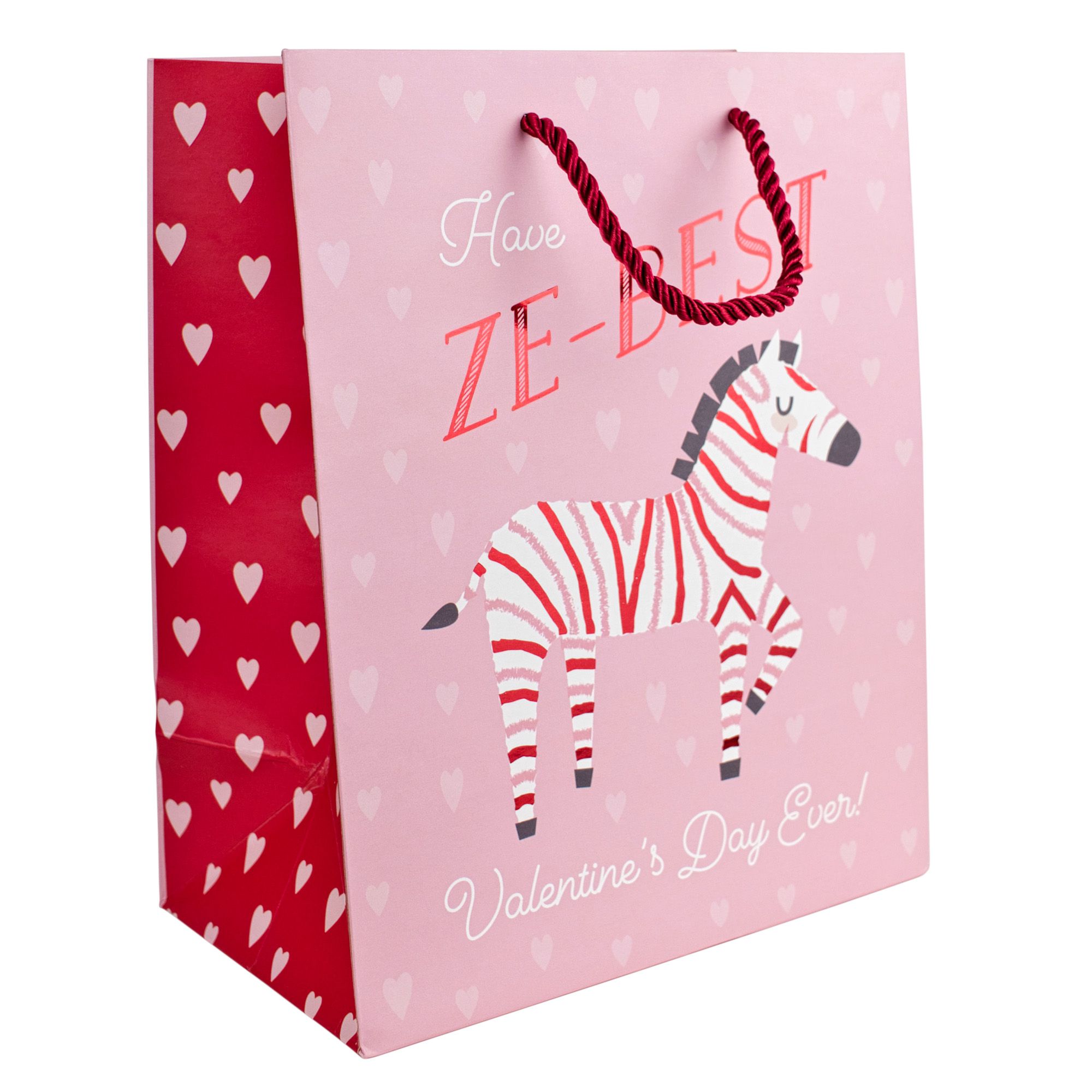 Valentine's Day "Ze-Best" Pink & Red Gift Bags for Valentine's/Anniversary Day Front_Angled_Right