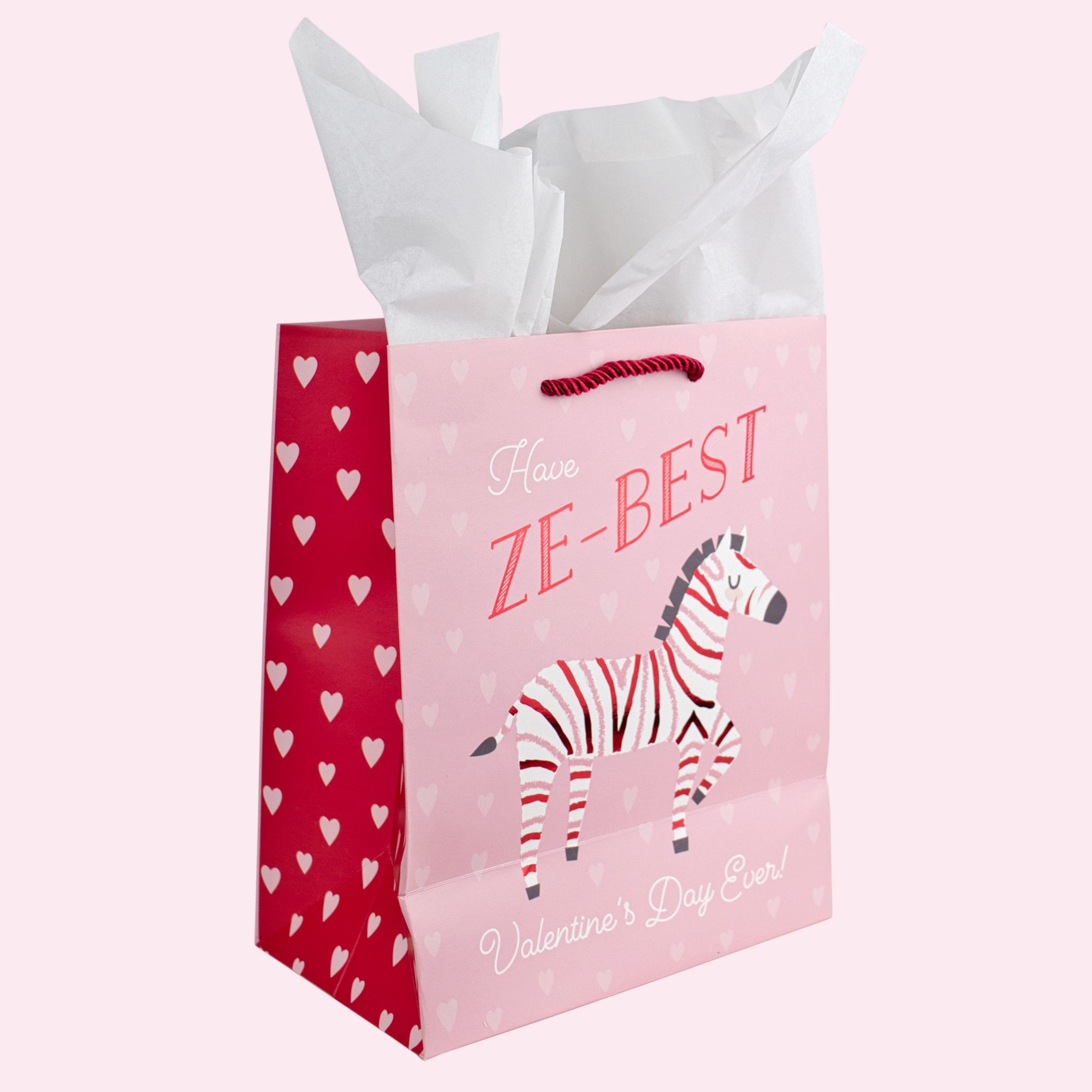 Valentine's Day "Ze-Best" Pink & Red Gift Bags for Valentine's/Anniversary Day Front_Angled_Right