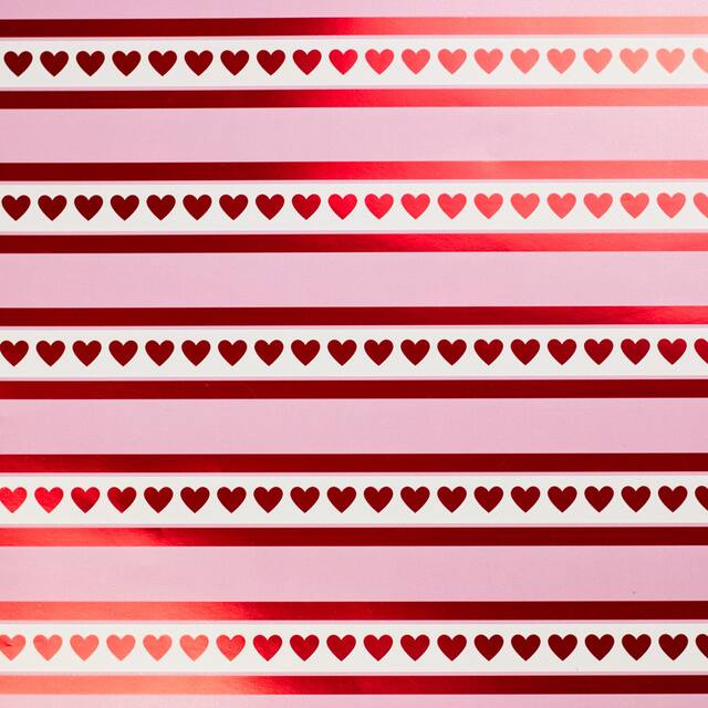 Valentine's Day Candy Striped Hearts Gift Wrap Roll for Valentine's/Anniversary Day Overhead_Flat