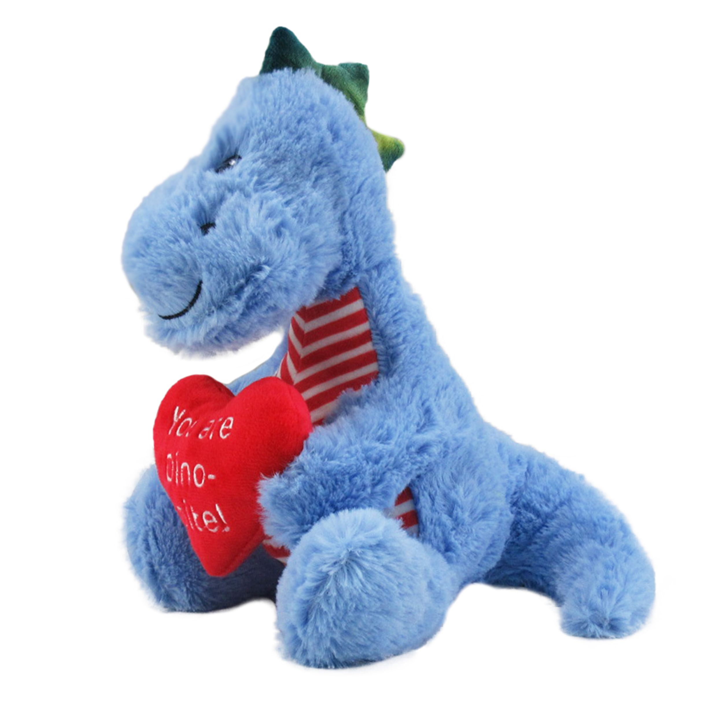 Valentine's Day Blue Dinosaur Plush Animal Soft Stuffed Toy for Valentine's/Anniversary Gift, 9-in Front_Angled_Left