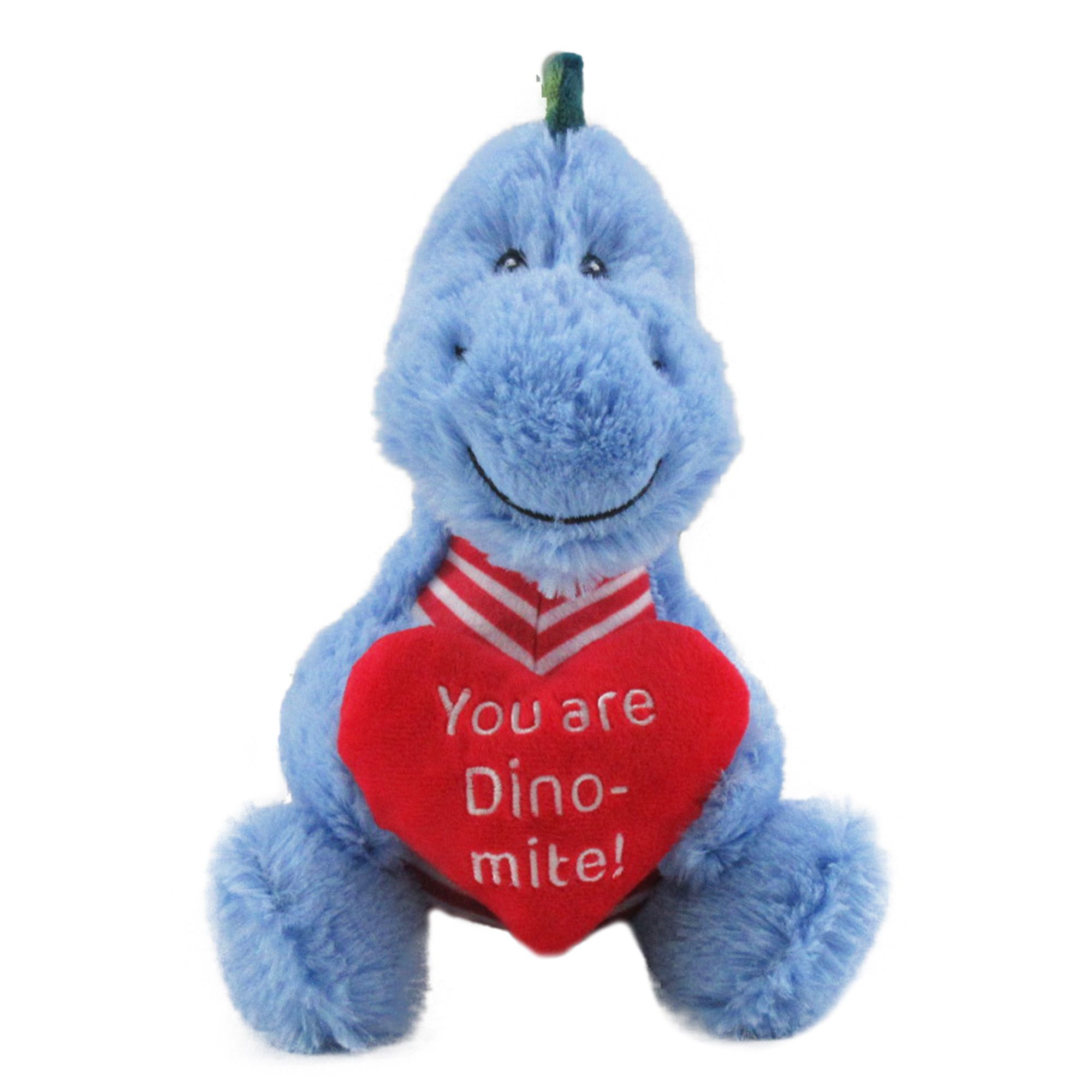 Valentine's Day Blue Dinosaur Plush Animal Soft Stuffed Toy for Valentine's/Anniversary Gift, 9-in Front_Flat