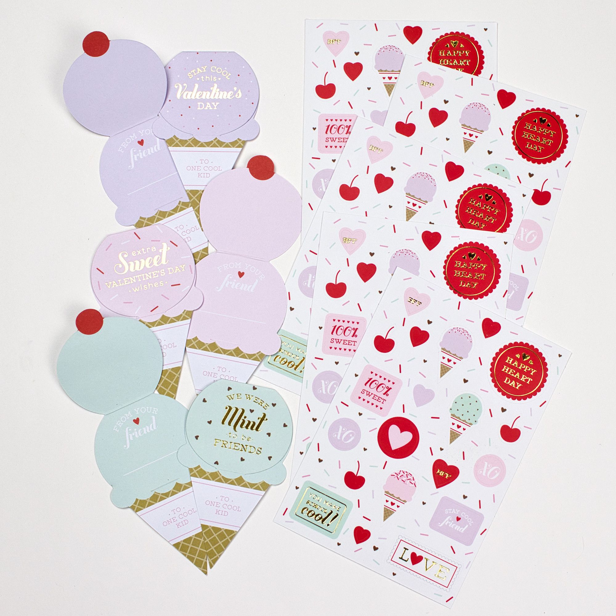 Valentine's Day Ice Cream Truck Card & Sticker Set for Valentine's/Anniversary Gift, 100 Stickers, 24-ct Overhead_Flat