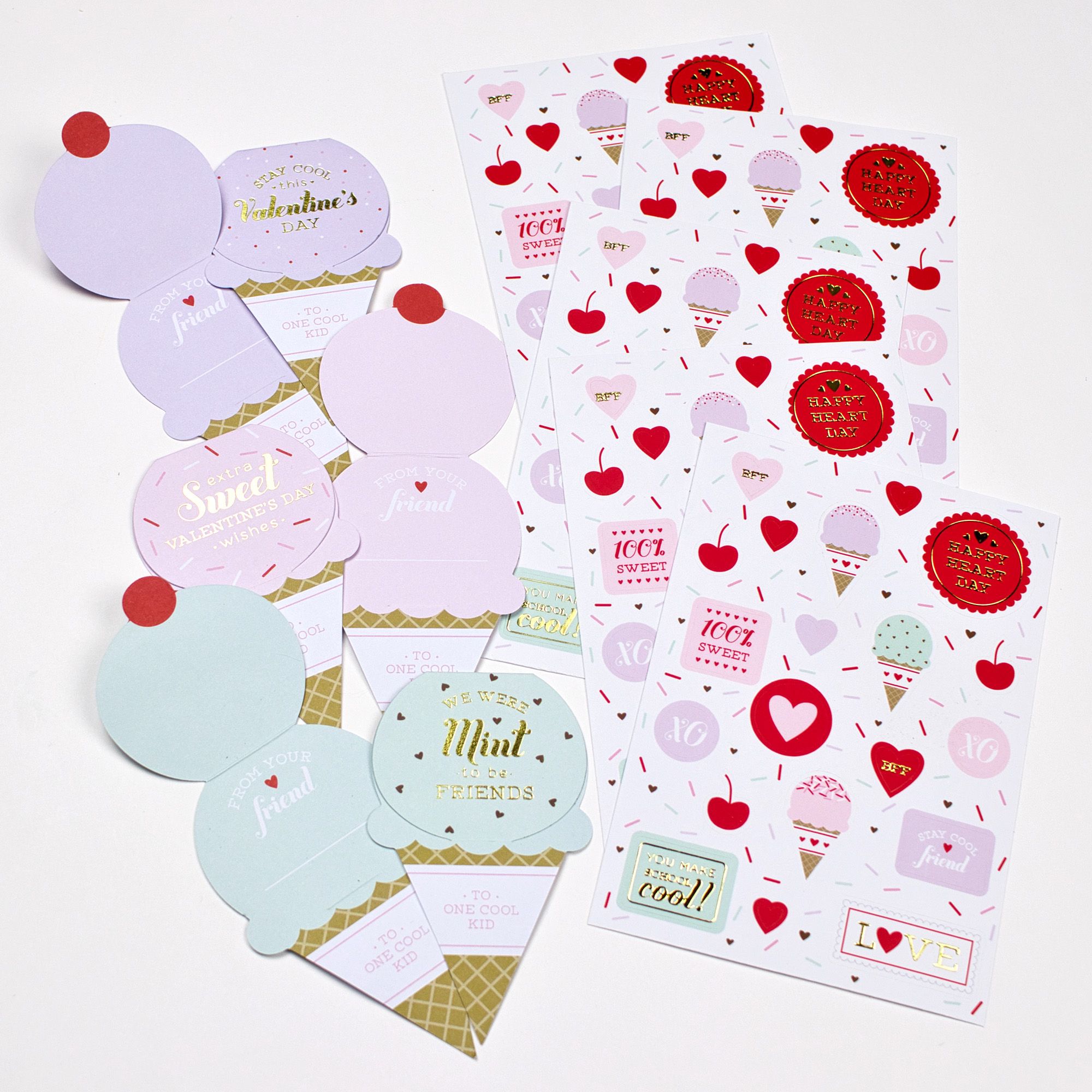 Valentine's Day Ice Cream Truck Card & Sticker Set for Valentine's/Anniversary Gift, 100 Stickers, 24-ct Overhead_Flat
