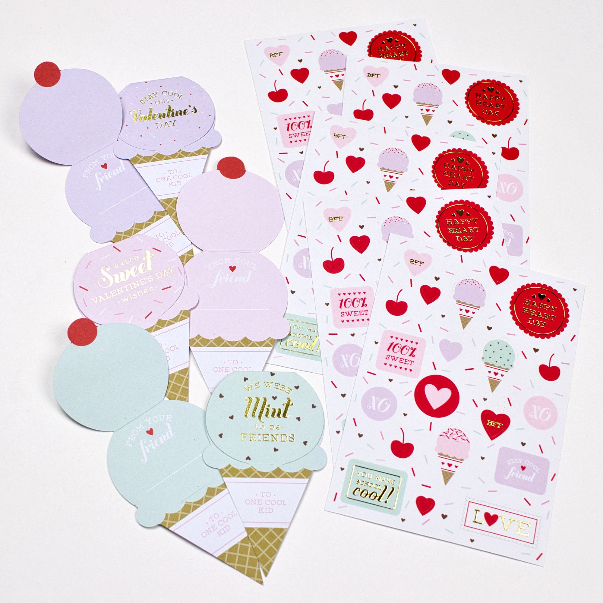 Valentine's Day Ice Cream Truck Card & Sticker Set for Valentine's/Anniversary Gift, 100 Stickers, 24-ct Overhead_Flat