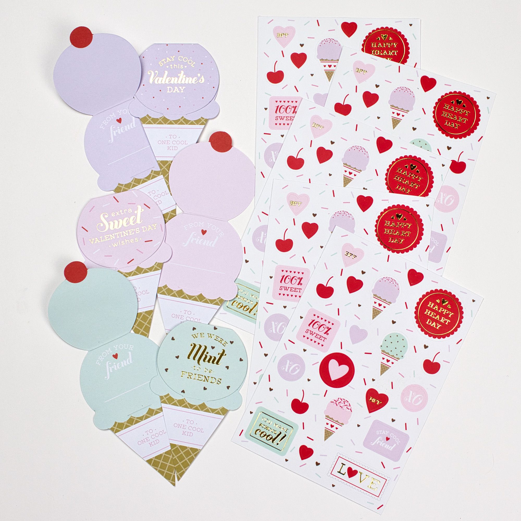 Valentine's Day Ice Cream Truck Card & Sticker Set for Valentine's/Anniversary Gift, 100 Stickers, 24-ct Overhead_Flat