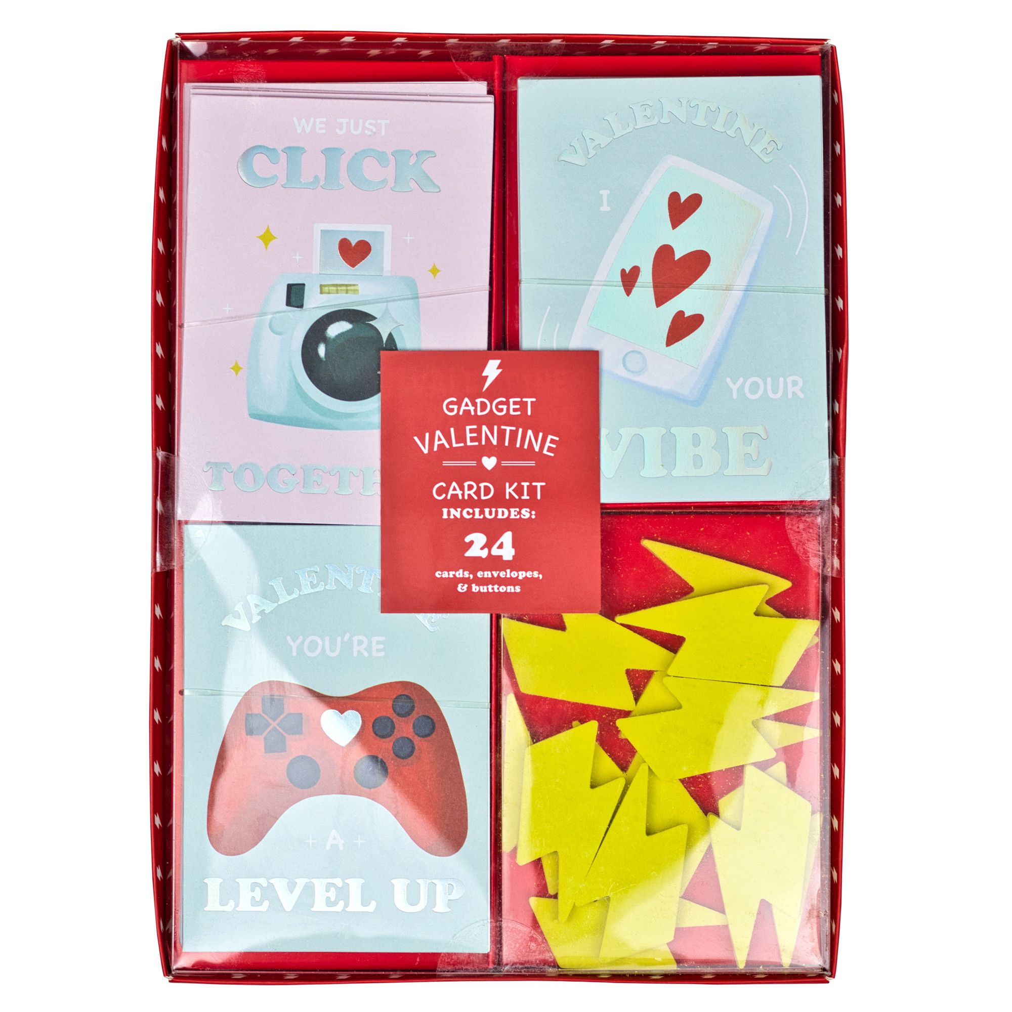 Valentine's Day Assorted Gadget Cars & Eraser Set with Envelopes & Buttons, 24-ct Front_Flat