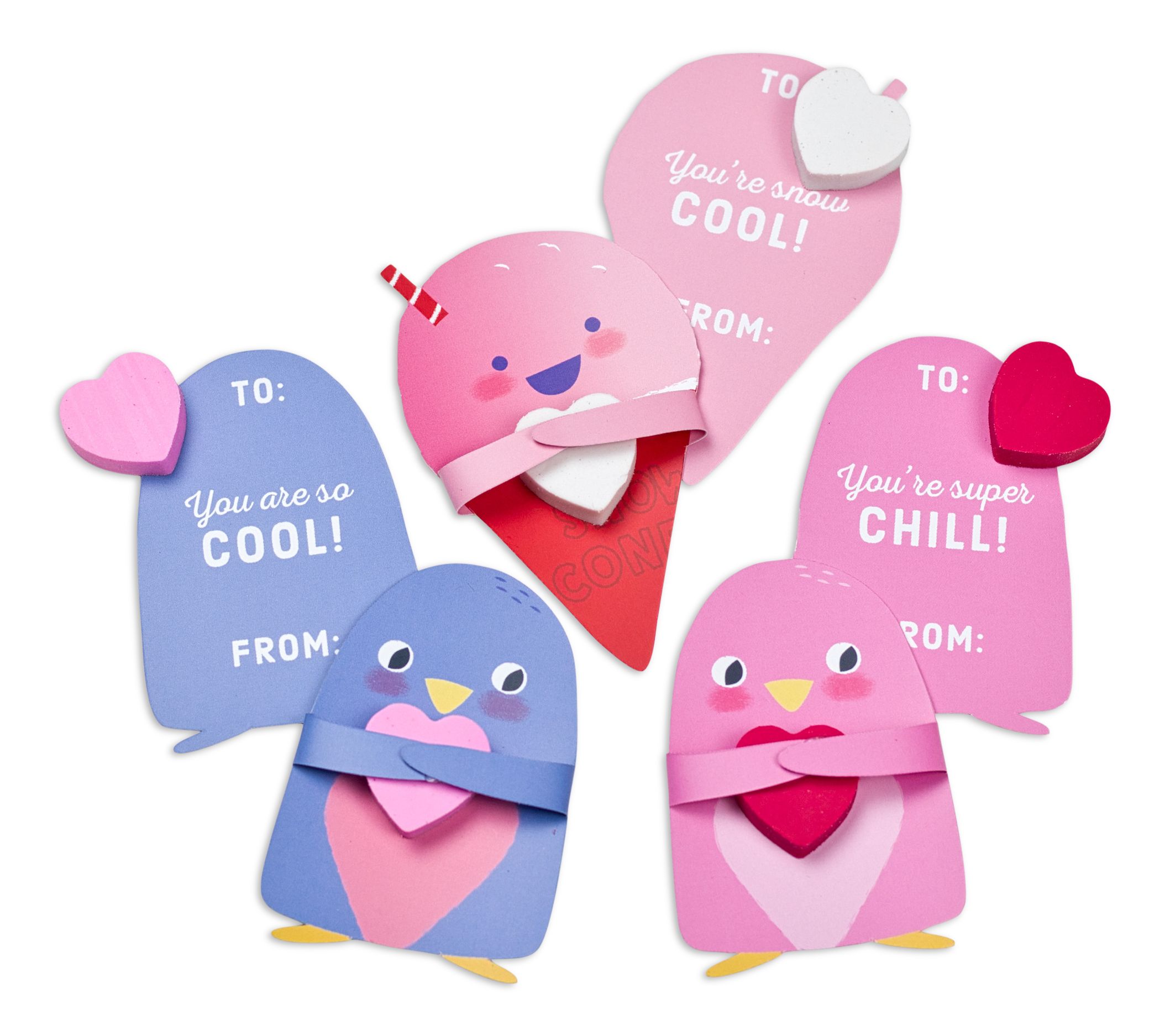 Valentine's Day Assorted Huggable Card Kit with Cards & Erasers, 24-pk Overhead_Flat