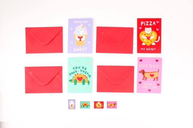 Valentine's Day Foodie Animals Cards with Bookmark, 24-pk Front_Flat