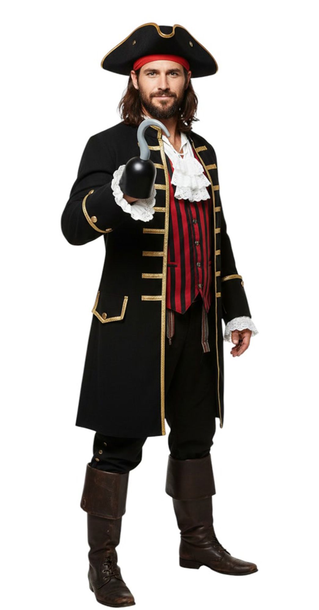 Crochet de pirate classique, argenté/noir, 9 po, accessoire de costume à porter pour l'Halloween Front_Angled_Right