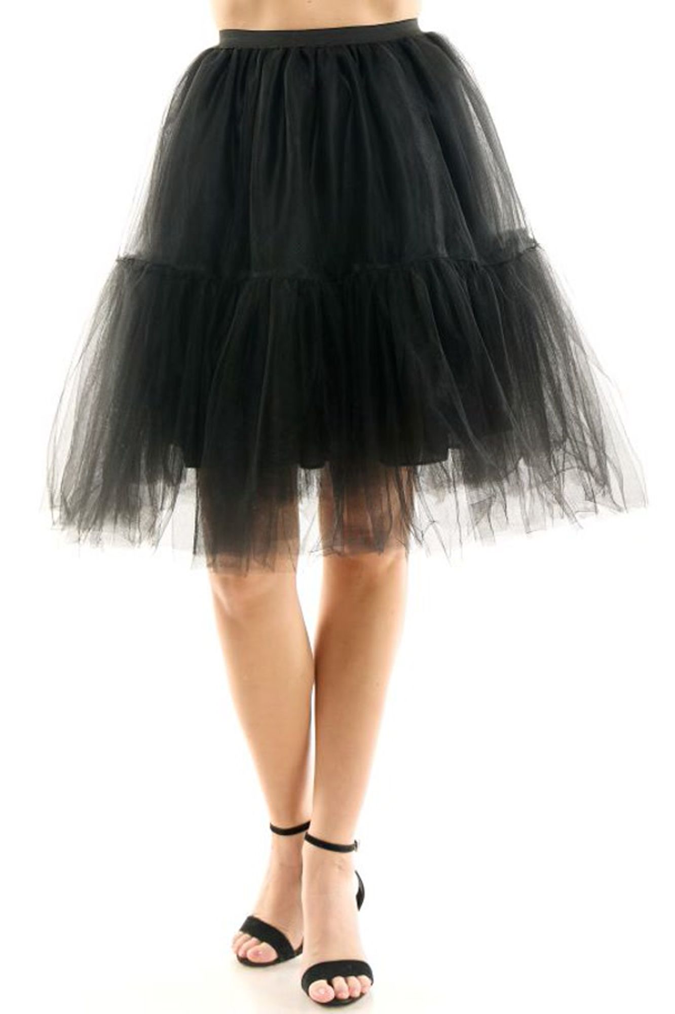 Adult 1980s Lace Tulle Pop Skirt, Black, One Size, Wearable Costume Accessory for Halloween Front_Flat
