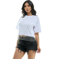 Chandail blanc à franges en faux diamants pour femme, choix de tailles Front_Angled_Left