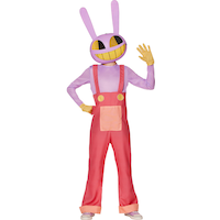 Digital Circus Jax Jumpsuit Halloween Costume with Mask, Black, Red/Purple, Assorted Sizes