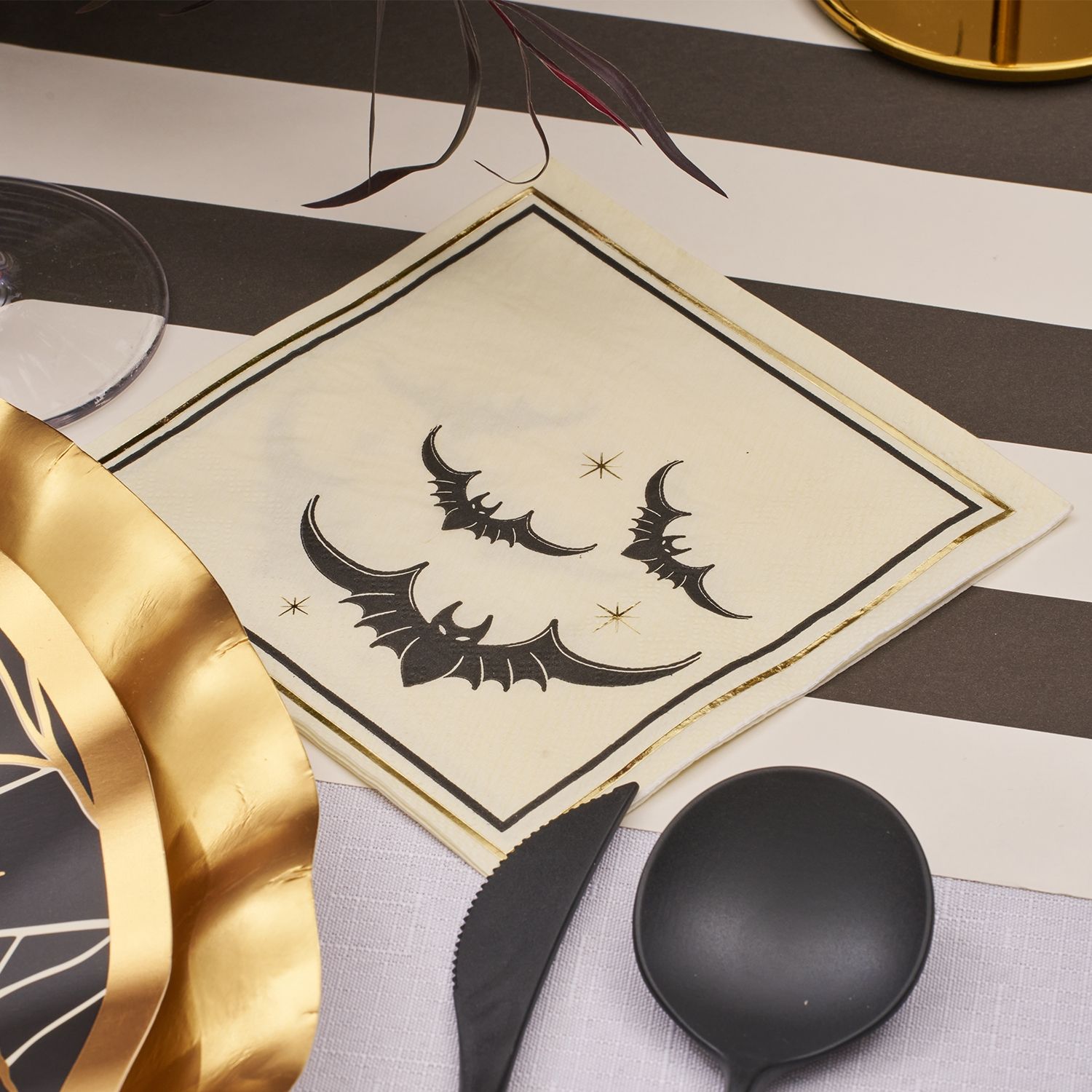 Sophistiplate Bat Halloween Themed Cocktail Napkin, 5-in, 20-pc Overhead_Plunge