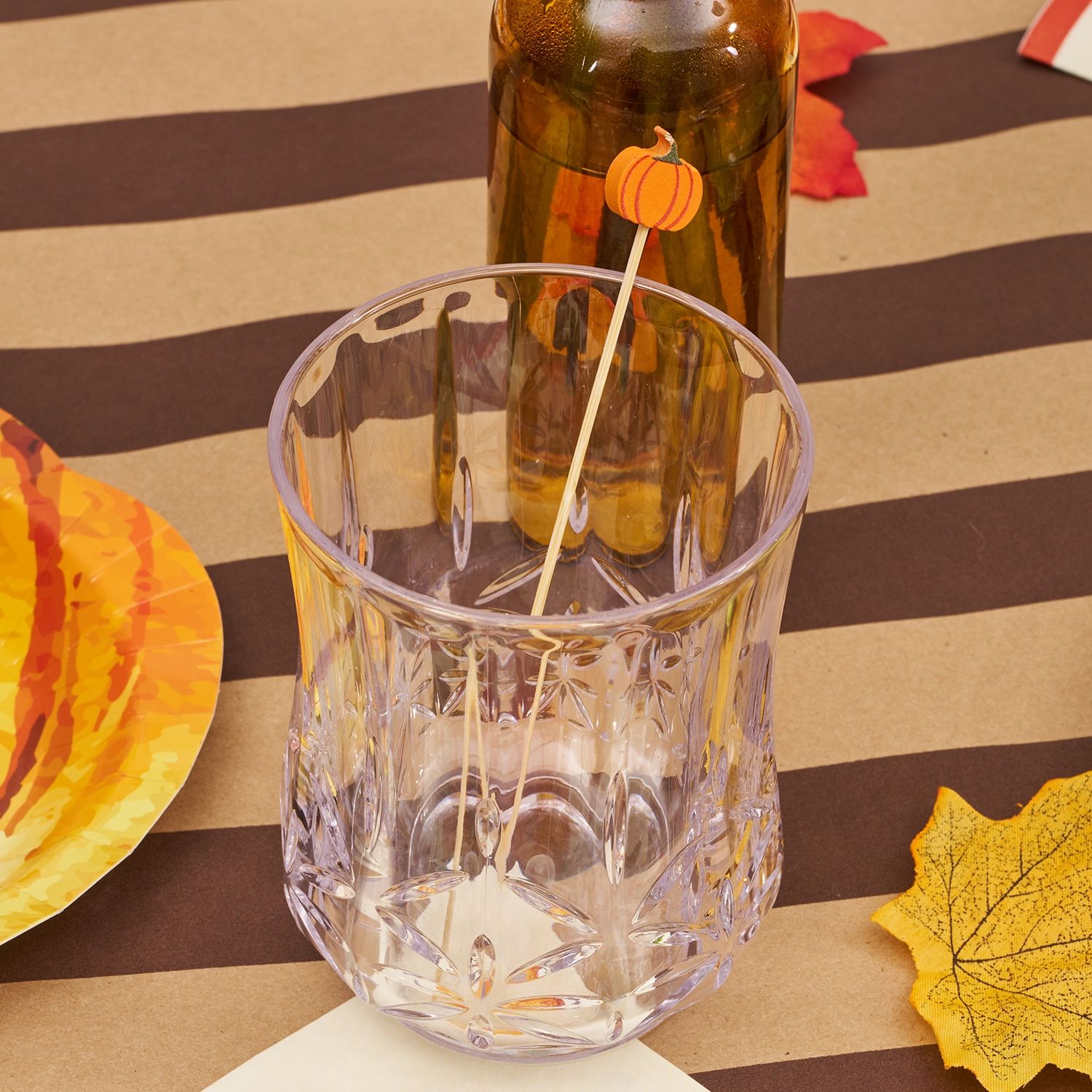 Wood Pumpkin Cocktail Picks, for Fall/Thanksgiving/Halloween, 30-pk Overhead_Plunge