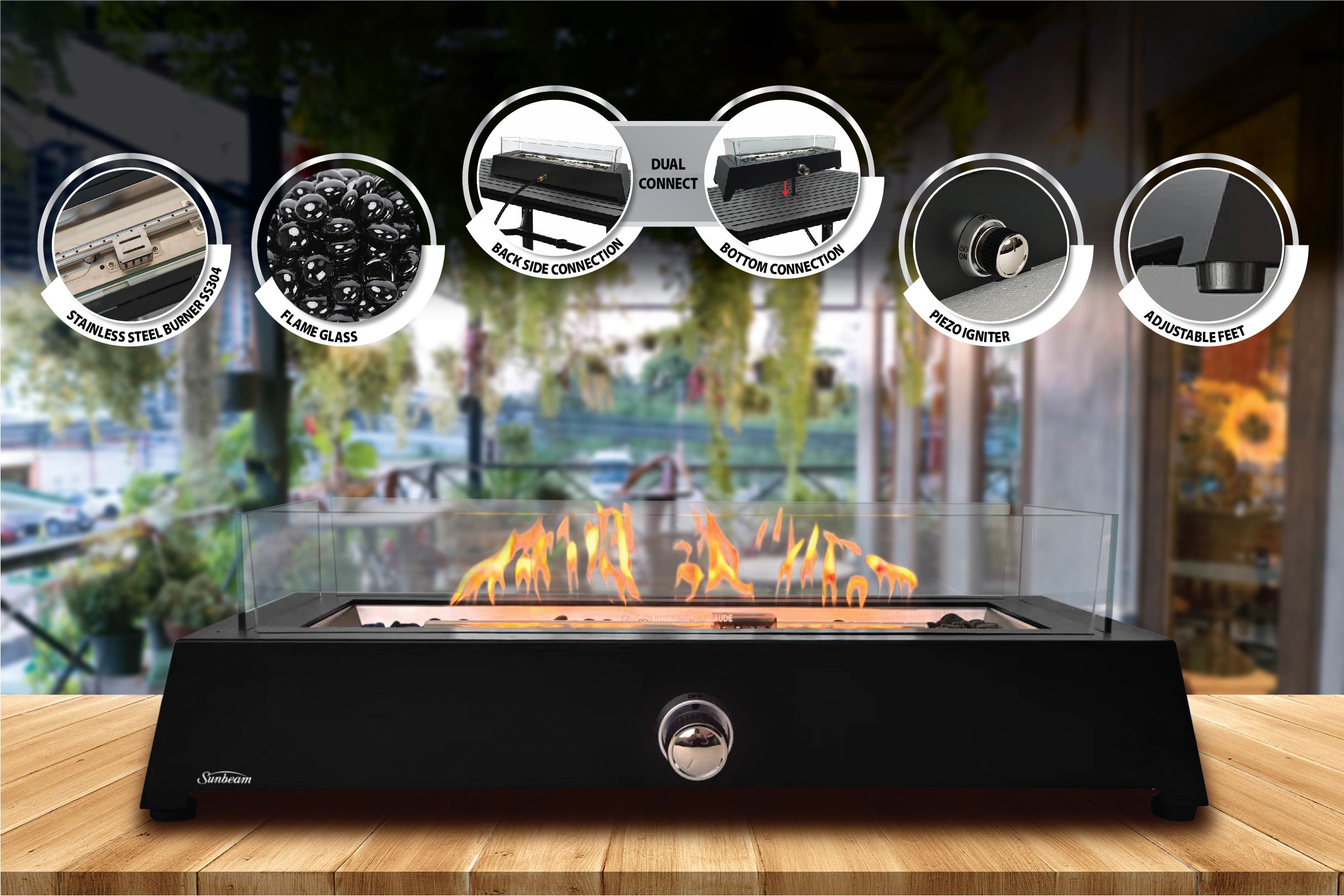 Sunbeam Bolt Steel Tabletop Fire Pit Front_Elevated
