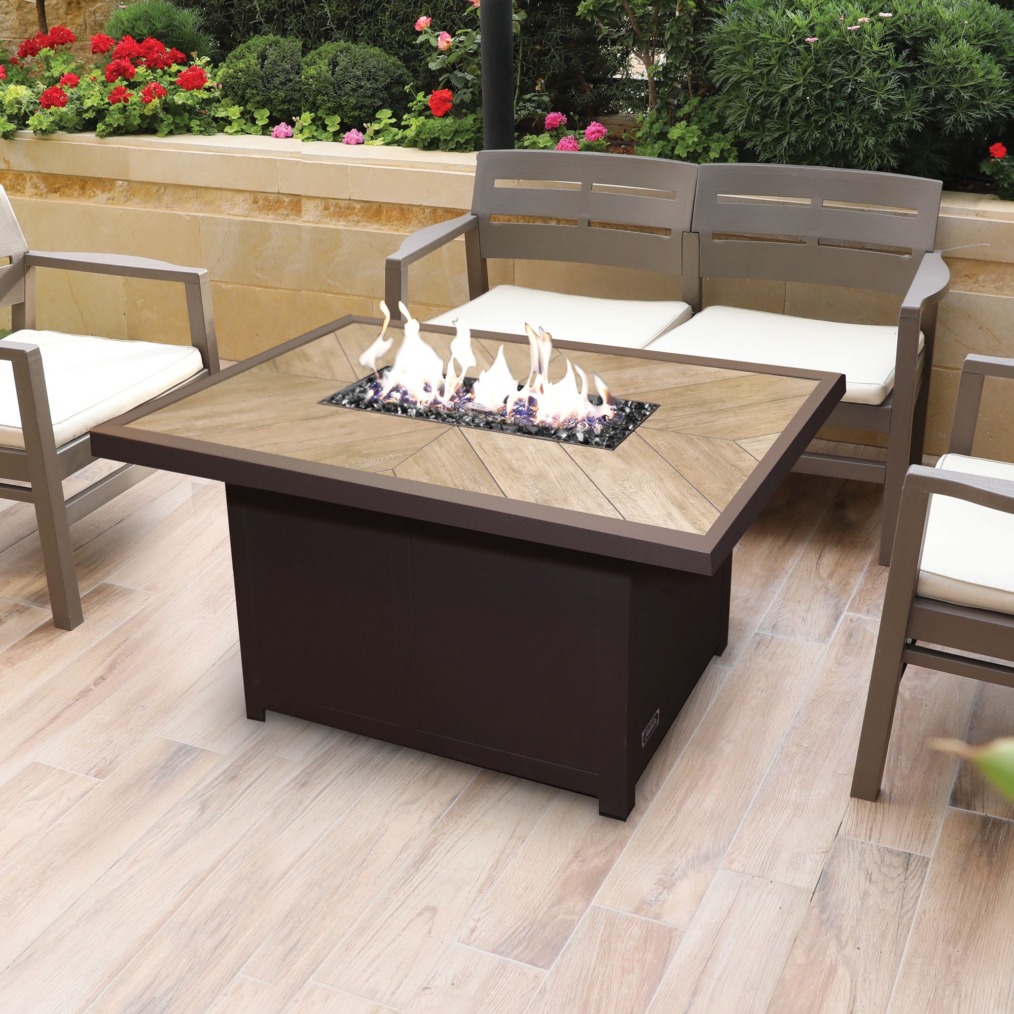 Sunbeam Ceramic Tabletop Aluminum Fire Table, Includes Lid & Protective Cover Overhead_Plunge