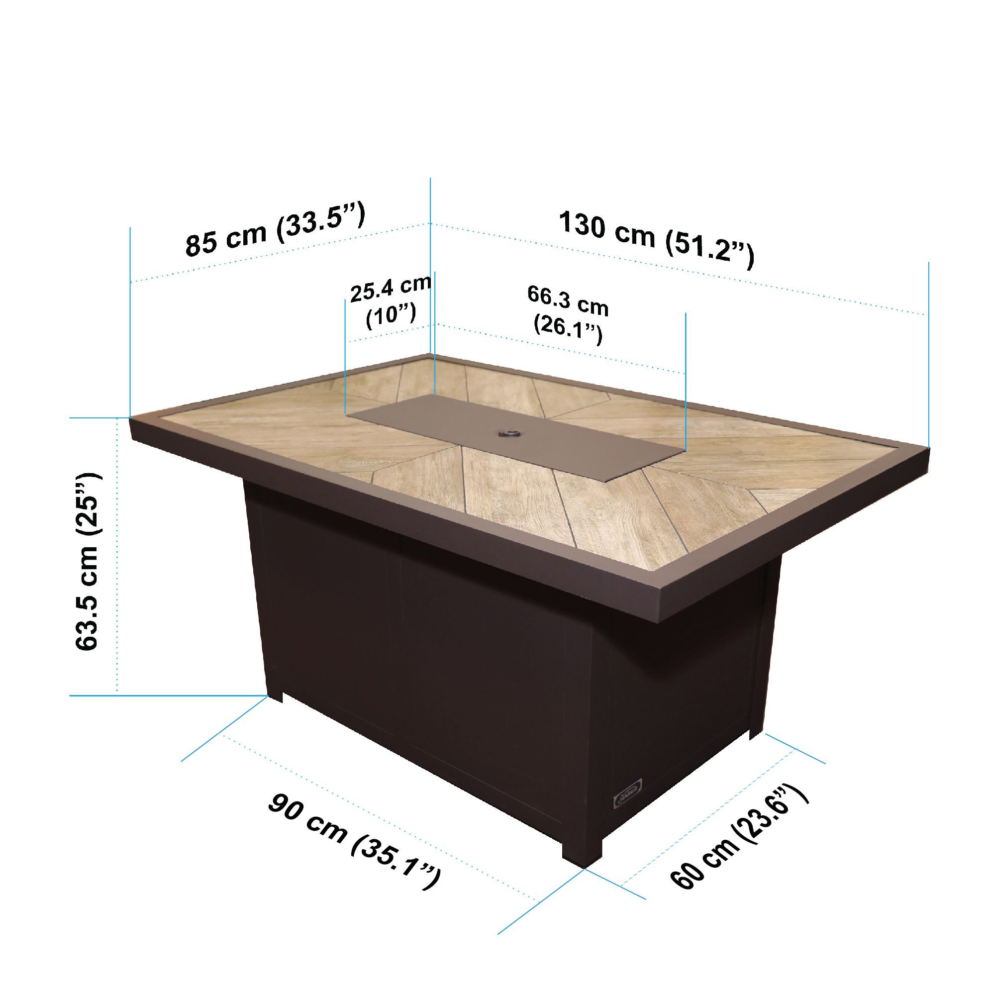 Sunbeam Ceramic Tabletop Aluminum Fire Table, Includes Lid & Protective Cover Front_Angled_Left