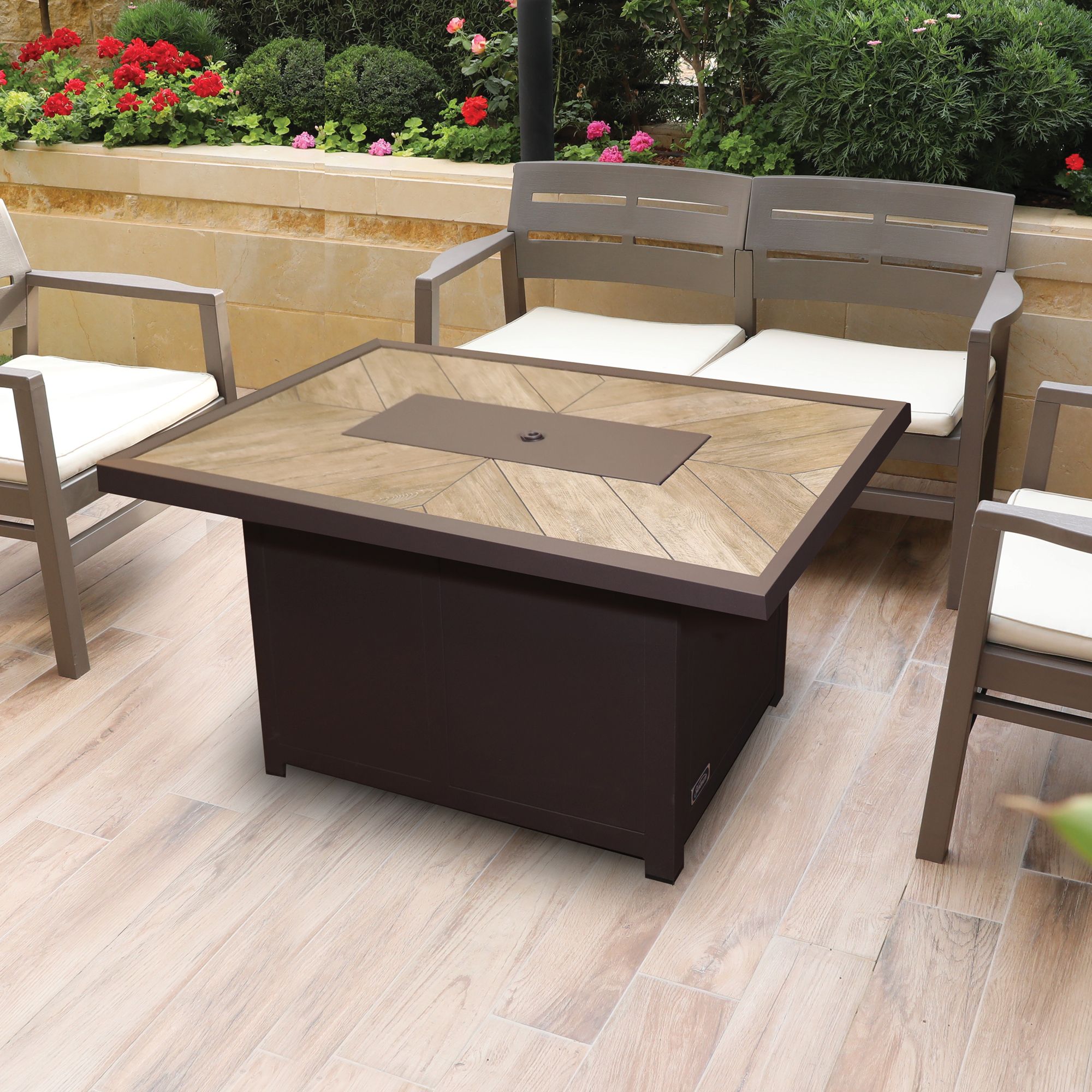 Sunbeam Ceramic Tabletop Aluminum Fire Table, Includes Lid & Protective Cover Overhead_Plunge