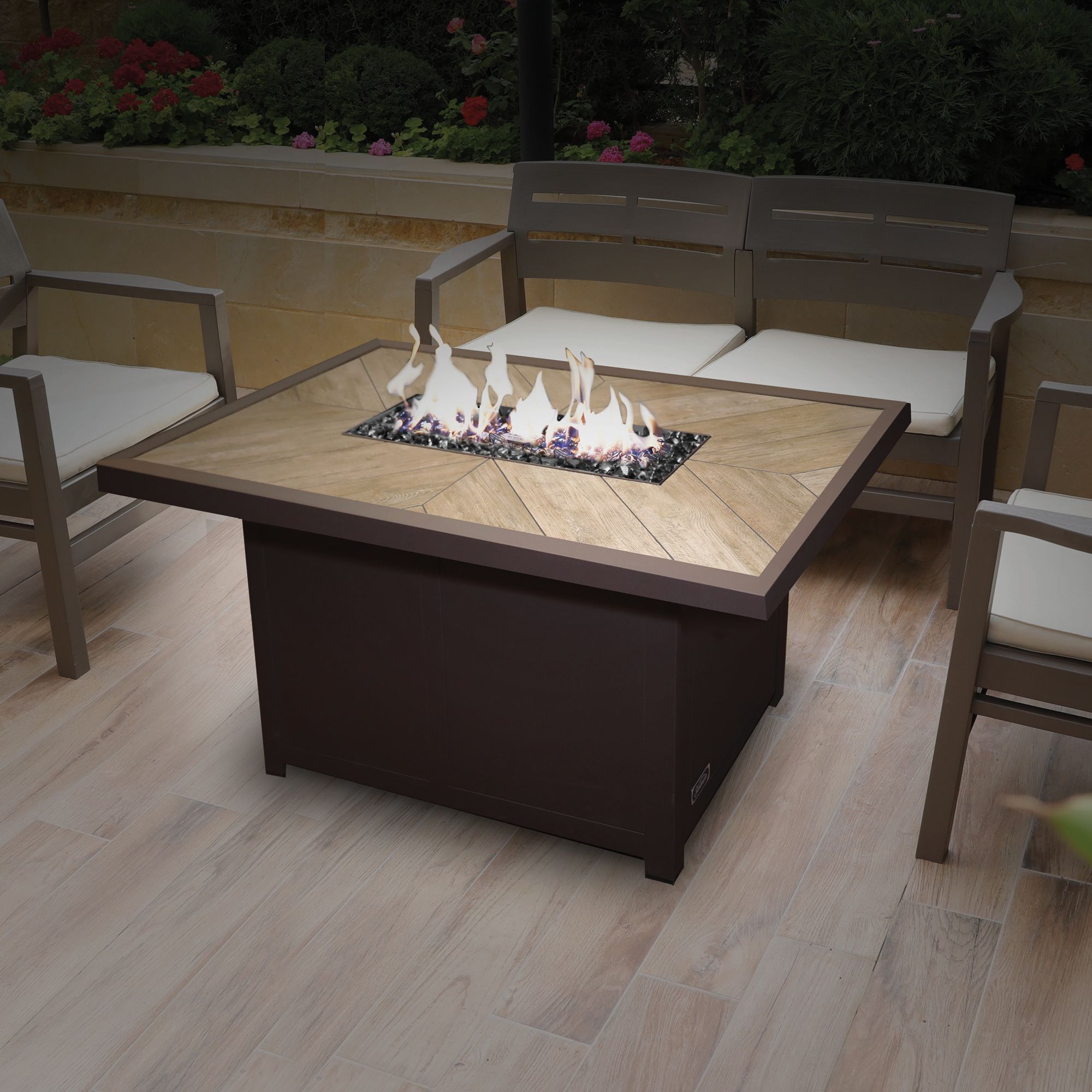 Sunbeam Ceramic Tabletop Aluminum Fire Table, Includes Lid & Protective Cover Overhead_Plunge