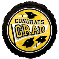 Ballon en aluminium satiné rond couleurs de l'école Congrats Grad, jaune, 18 po, gonflement à l'hélium et ruban inclus, pour remise des diplômes