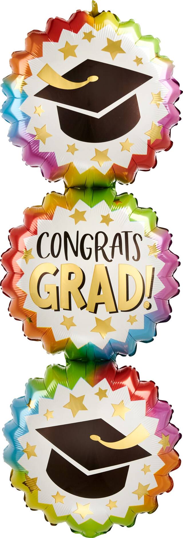 Ballon en aluminium satiné superposé rond Congrats Grad, multicolore, 36 po, gonflement à l'hélium et ruban inclus, pour remise des diplômes Front_Flat