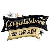 Ballon en aluminium satiné rectangle Congratulations Grad, noir/or, 22 po, gonflement à l'hélium et ruban inclus, pour remise des diplômes
