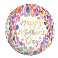 "Happy Mother's Day" Orbz Satin Foil Balloon, White/Multi-Coloured, Watercolour Polka Dot, 16-in, Helium Inflation & Ribbon Included for Mother's Day Front_Flat