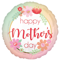 "Happy Mother's Day" Round Satin Foil Balloon, Pink/Green, Ombre, 18-in, Helium Inflation & Ribbon Included for Mother's Day Front_Flat
