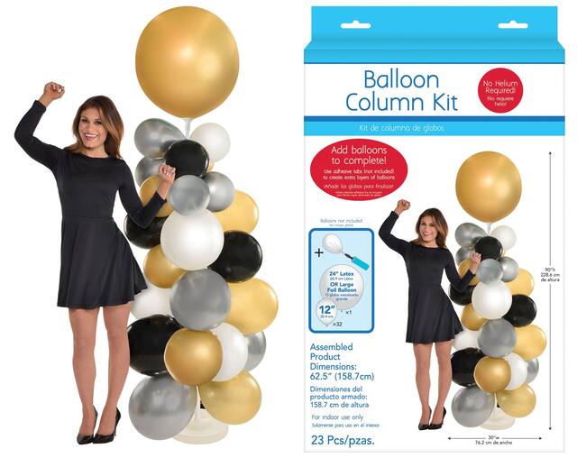 Balloon Column Kit Stand, Clear, 5-ft, 23-pk, for Birthday/New Year's Eve/Graduation/Baby Shower/Wedding/Halloween Front_Flat