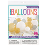 Guirlande chemin de table en ballon en latex rond avec confettis, or/argent/blanc, 5 x 9 po, paq. 40, pour veille du jour de l'An/remise des diplômes Front_Flat