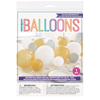 Guirlande chemin de table en ballon en latex rond avec confettis, or/argent/blanc, 5 x 9 po, paq. 40, pour veille du jour de l'An/remise des diplômes