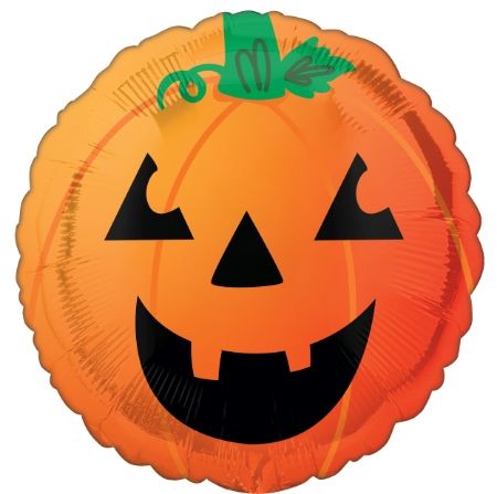 Ballon en aluminium satiné citrouille lanterne, orange/noir, 18 po, gonflement à l'hélium et ruban inclus, pour Halloween Front_Flat