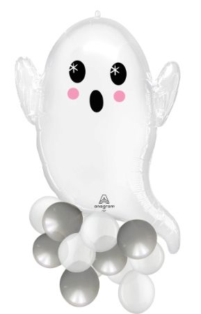 Ballon en aluminium satiné fantôme avec ballons en latex, blanc, 7 po, gonflé d'air, pour l'Halloween Front_Flat