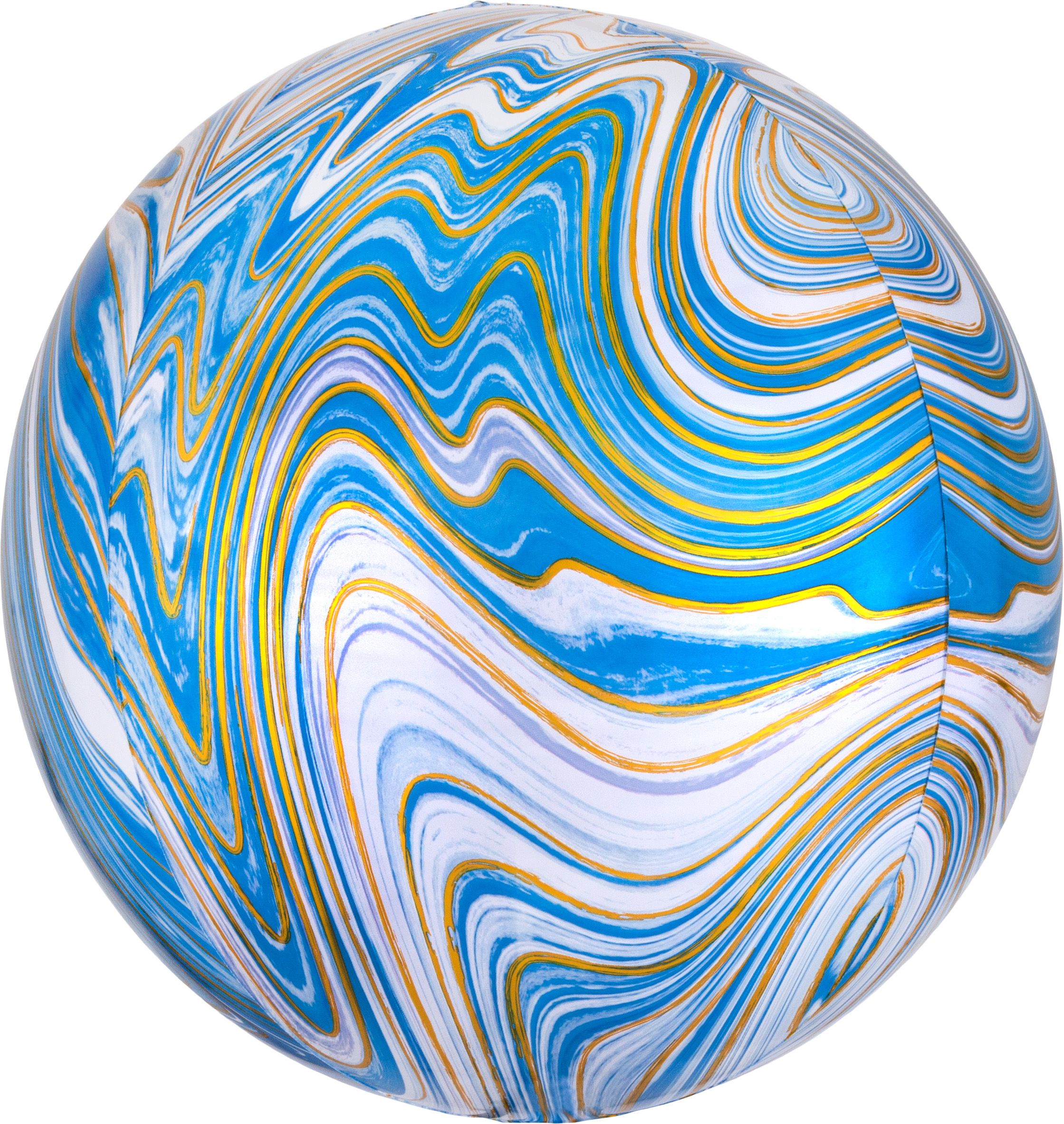 Orbz Satin Foil Balloon, Blue/White/Gold, Marble, 16-in, Helium Balloon for Birthday/Special Occasion Front_Flat