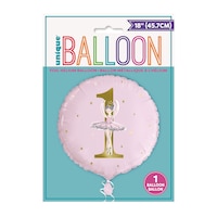 Ballon en aluminium satiné rond ballerine cygne 1, rose/or, 18 po, gonflement à l'hélium et ruban inclus, pour fête d'anniversaire Front_Flat