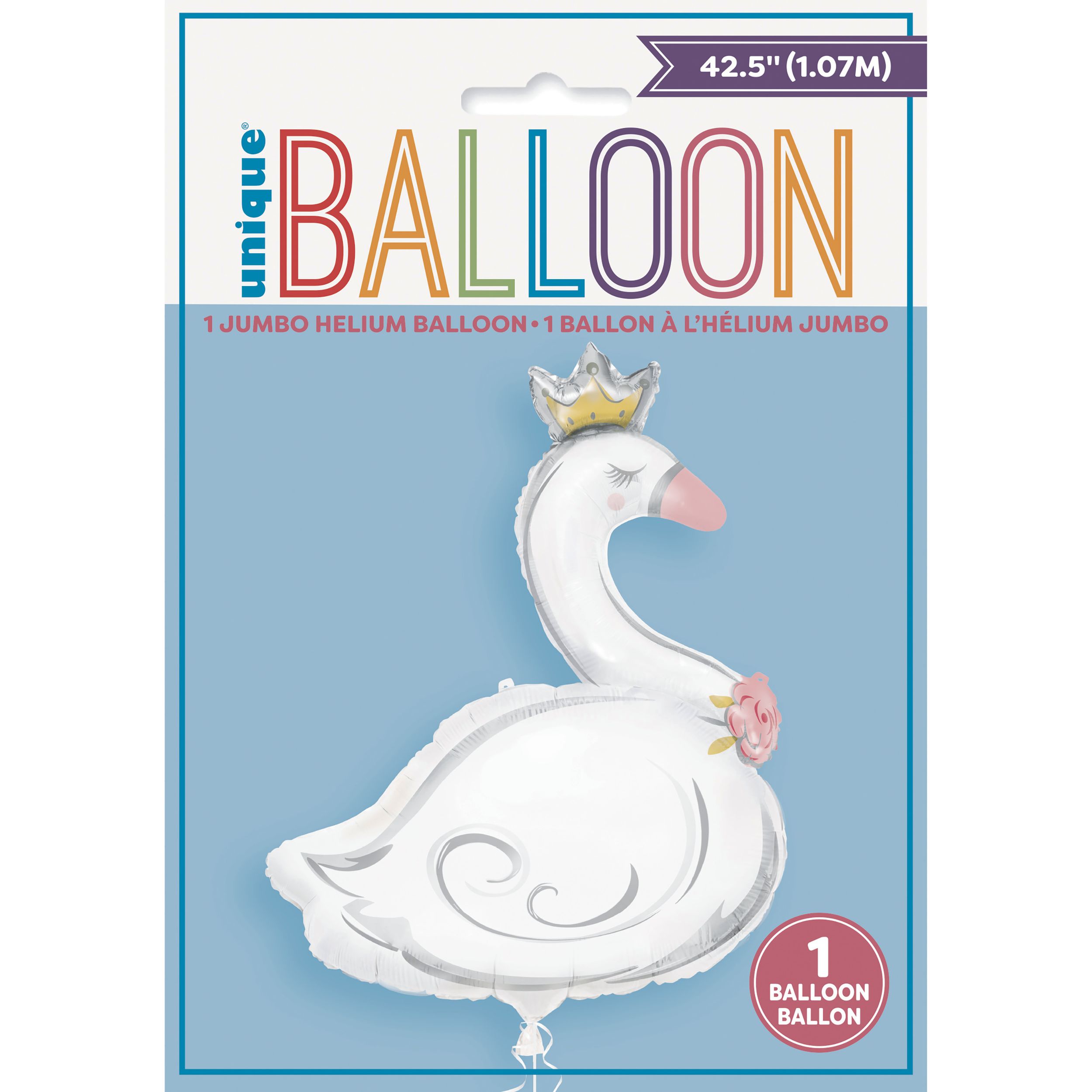 Swan Ballerina Swan Satin Foil Balloon, White, 42.5-in, Helium Inflation & Ribbon Included for Birthday Party Front_Flat