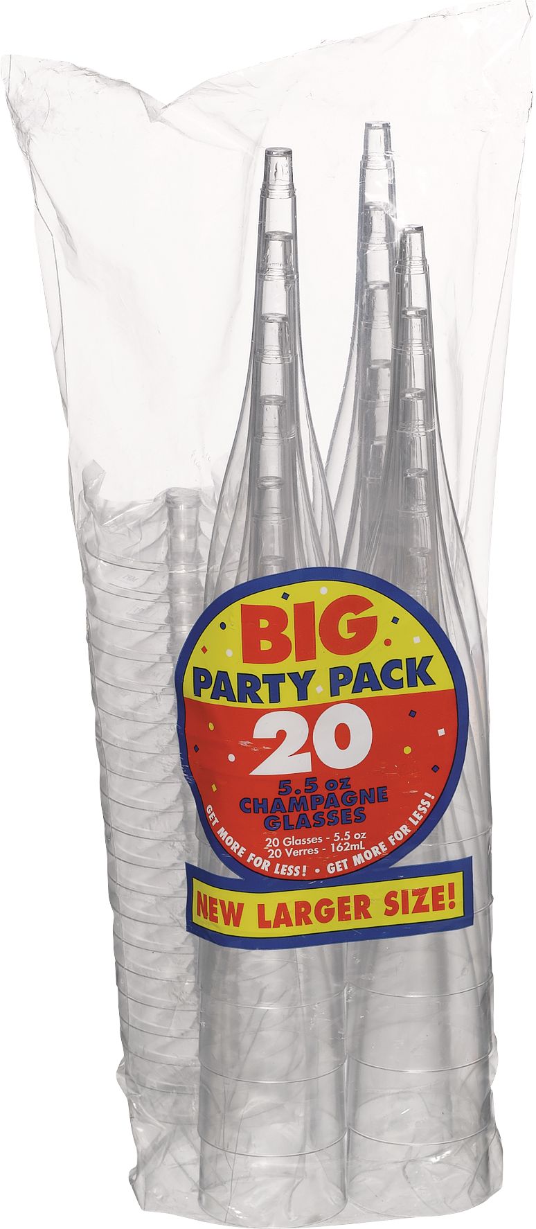 Big Party Pack Plastic Reusable Champagne Flutes, Clear, 5.5-oz, 20-pk, for Christmas/New Year's Eve/Graduation/Wedding Front_Flat