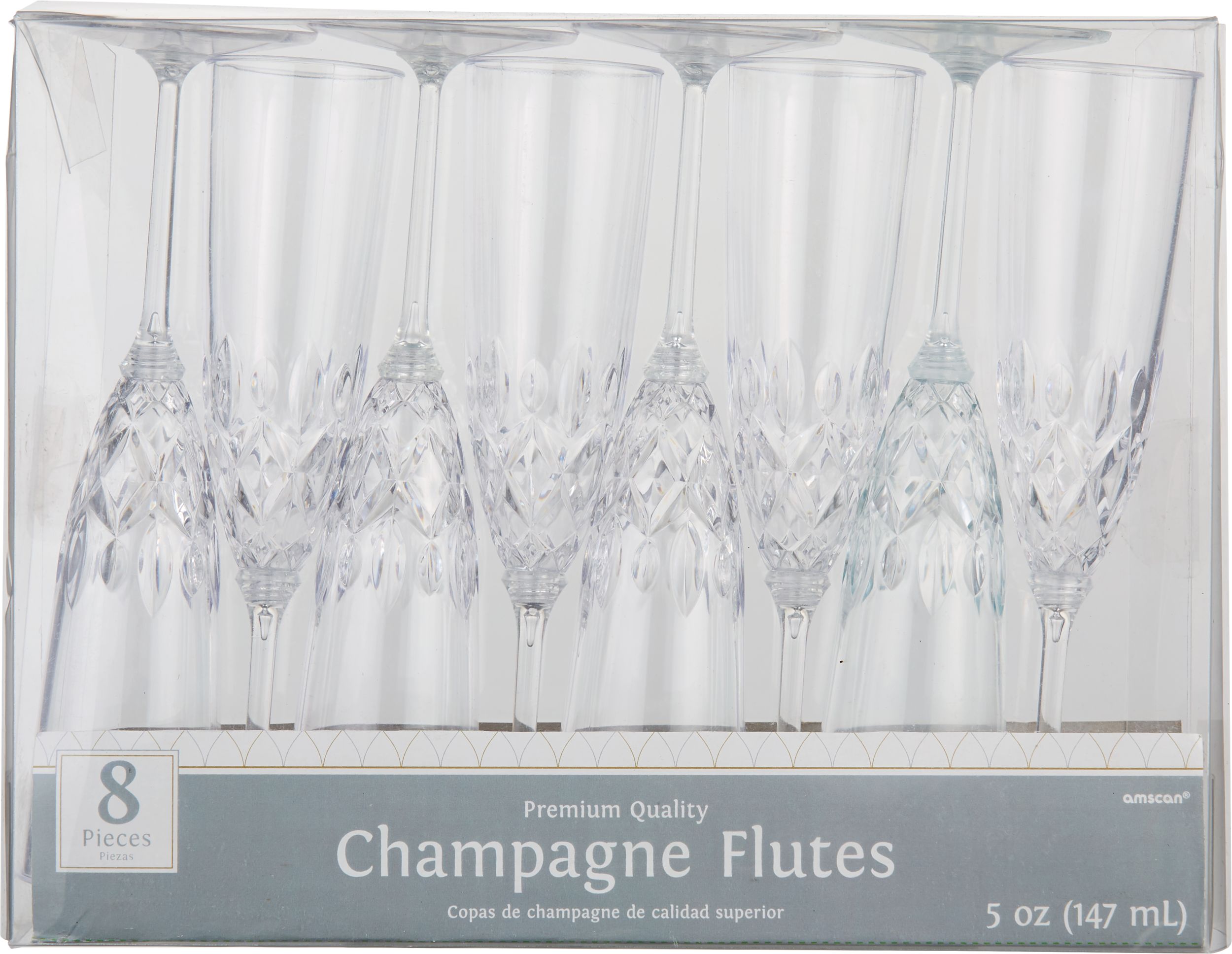 Premium Plastic Champagne Flutes for Birthdays, Showers, More, Clear, 5-oz, 8-pk Front_Flat