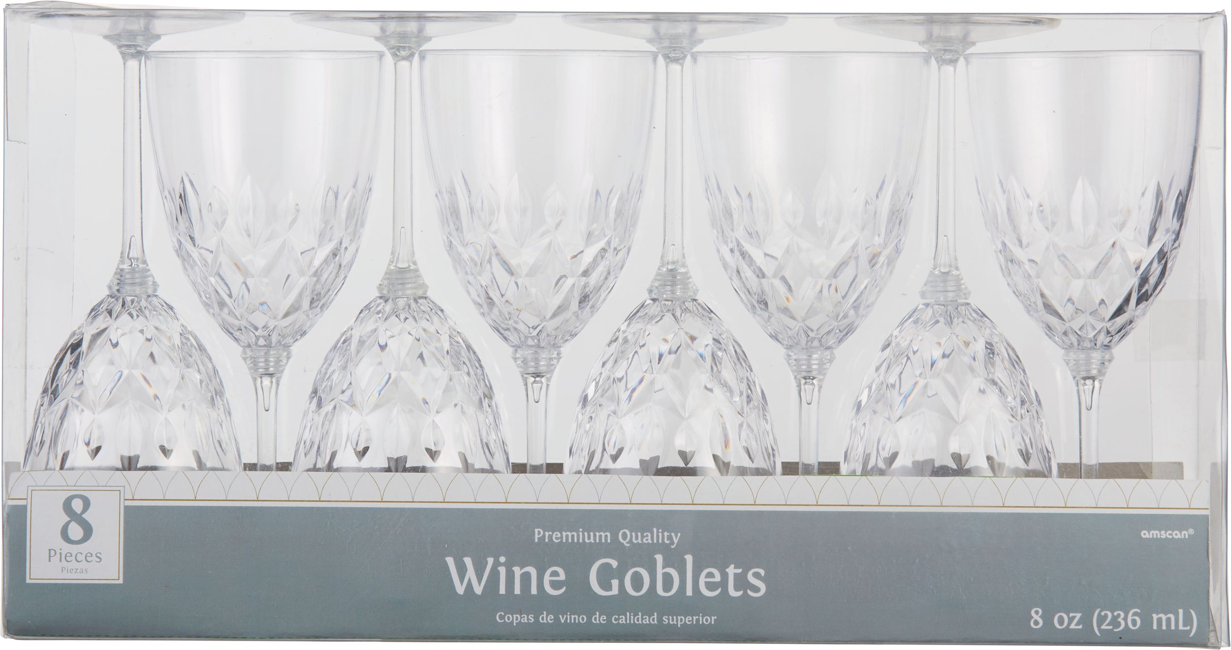 Premium Plastic Wine Glasses, Birthdays, Showers, More, Clear, 5-oz, 8-pk Front_Flat