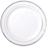 Round Bordered Trimmed Plastic Reusable Dinner Plates, Assorted Colours, 12-in, 10-pk, for Christmas/Thanksgiving/New Year's Eve/Birthday Party Overhead_Flat