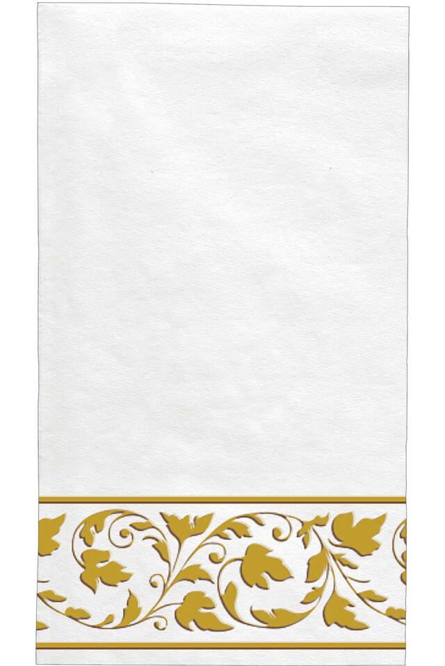 Serviettes en papier de première qualité à motif de volutes, blanc et or, paq. 24 Front_Flat