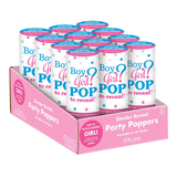 "Girl or Boy?" Confetti Cannon Poppers, Pink, 12-pk, for Gender Reveal Front_Angled_Right